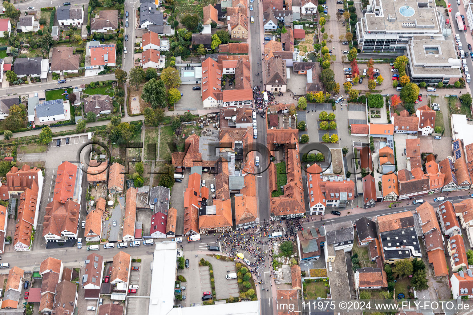 Demo “Women’s Alliance Kandel” vs. “AntiFa/We are Kandel/Grandmas against the right in Kandel in the state Rhineland-Palatinate, Germany from a drone