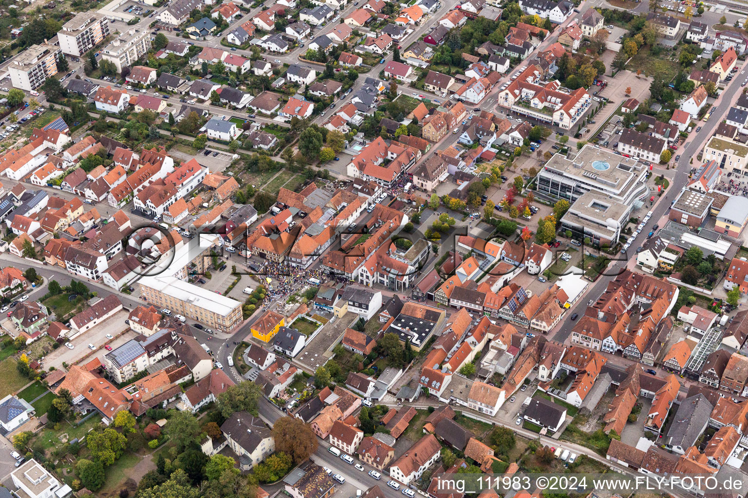 Demo "Women's Alliance Kandel" vs. "AntiFa/We are Kandel/Grandmas against the right in Kandel in the state Rhineland-Palatinate, Germany seen from above