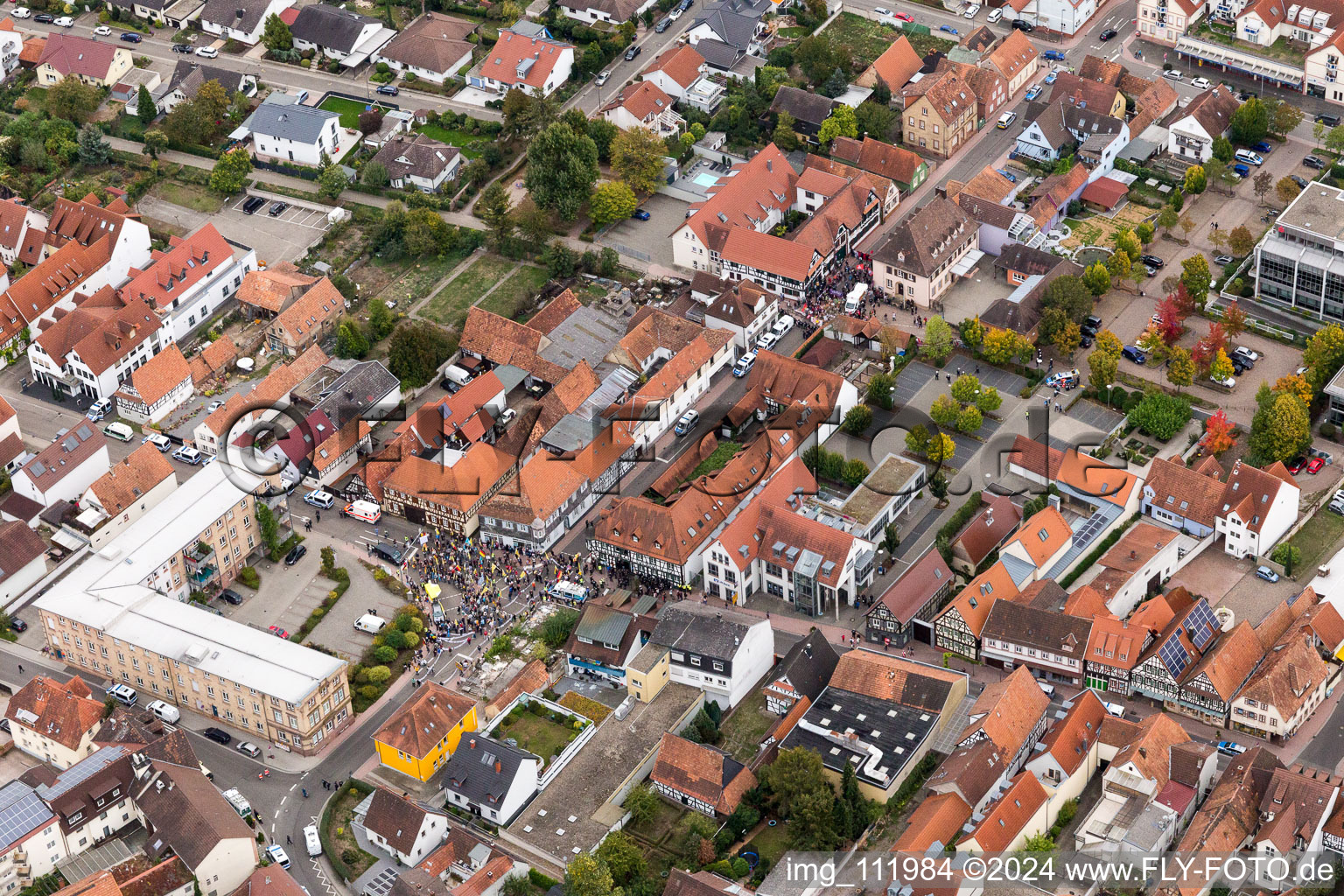 Demo "Women's Alliance Kandel" vs. "AntiFa/We are Kandel/Grandmas against the right in Kandel in the state Rhineland-Palatinate, Germany from the plane