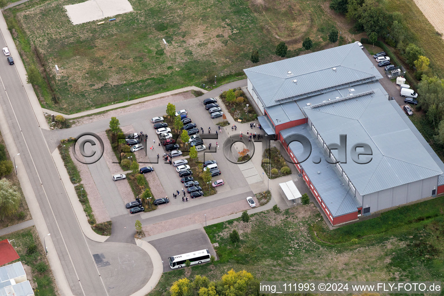 Aerial photograpy of Bienwald Hall in Kandel in the state Rhineland-Palatinate, Germany