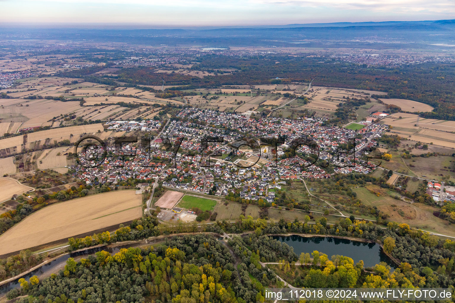 Aerial view of District Illingen in Elchesheim-Illingen in the state Baden-Wuerttemberg, Germany