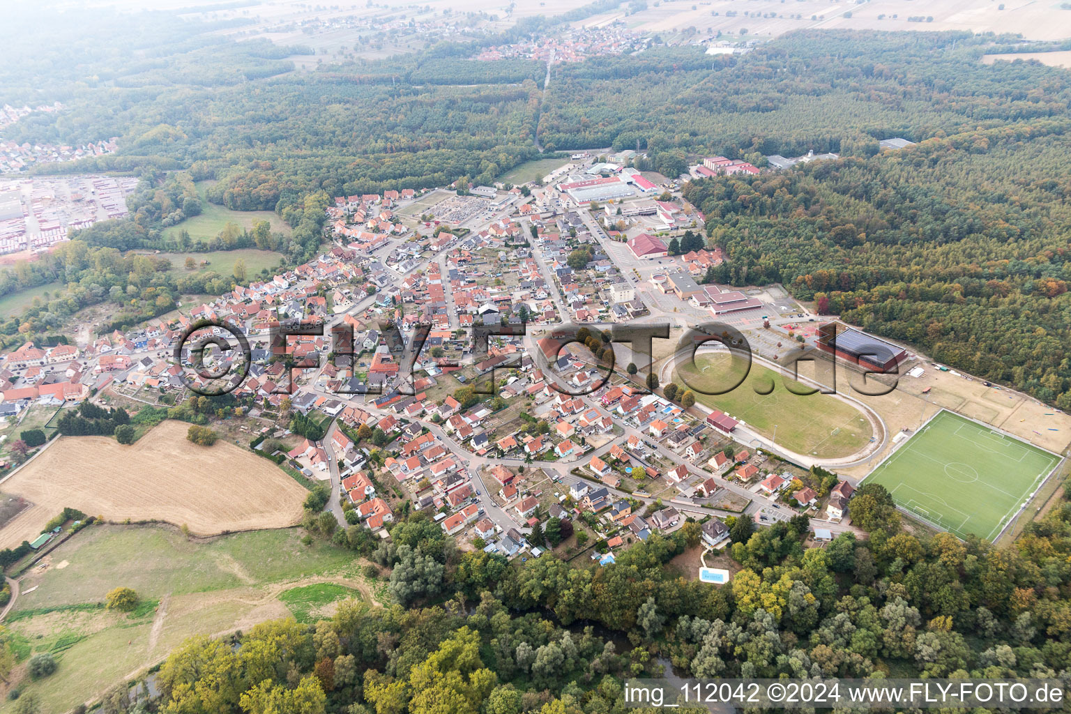 Seltz in the state Bas-Rhin, France seen from above