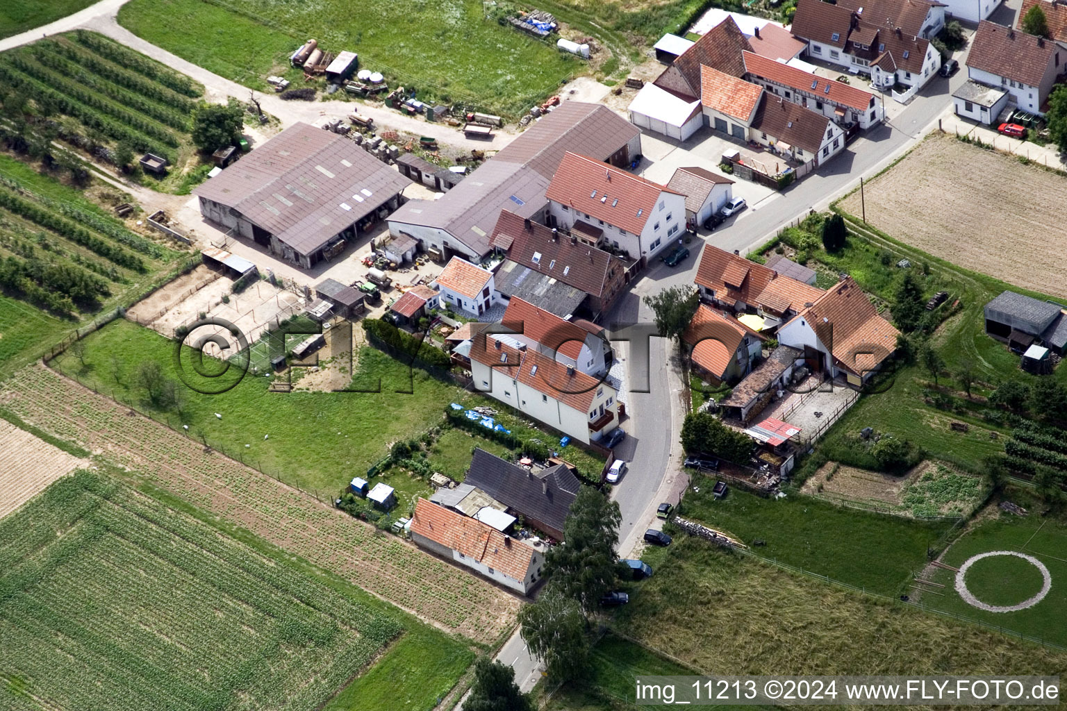 District Mühlhofen in Billigheim-Ingenheim in the state Rhineland-Palatinate, Germany from above