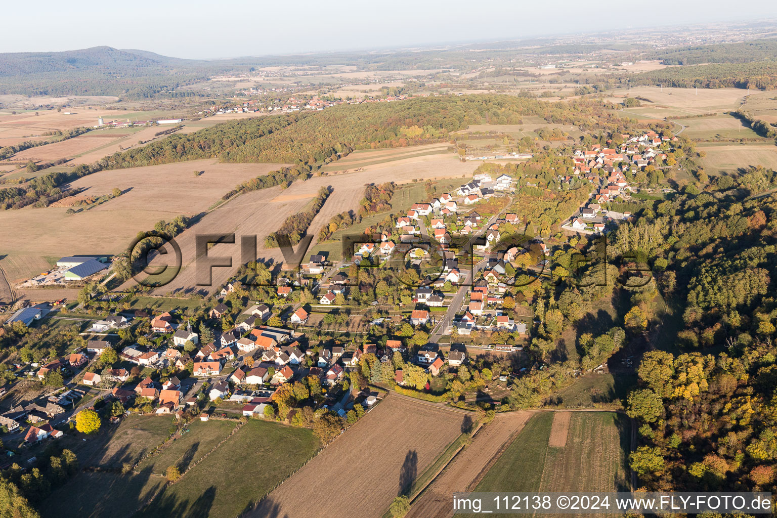 Aerial view of Oberdorf-Spachbach in the state Bas-Rhin, France