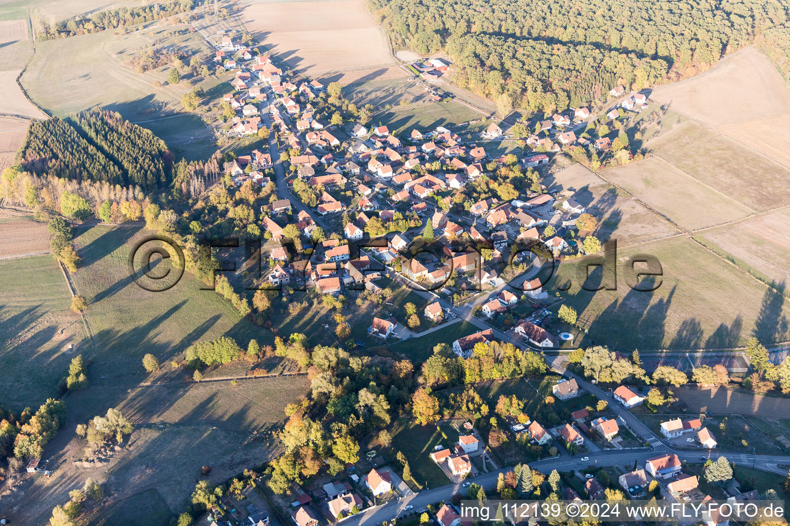 Oblique view of Merkwiller-Pechelbronn in the state Bas-Rhin, France