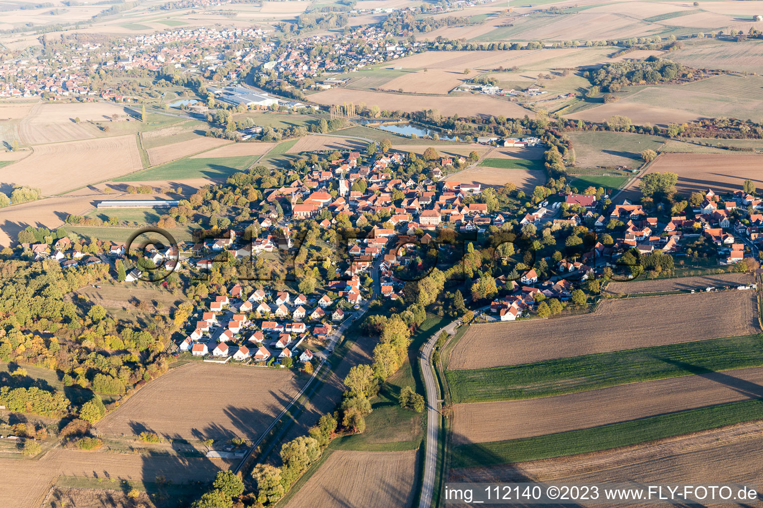 Merkwiller-Pechelbronn in the state Bas-Rhin, France from above