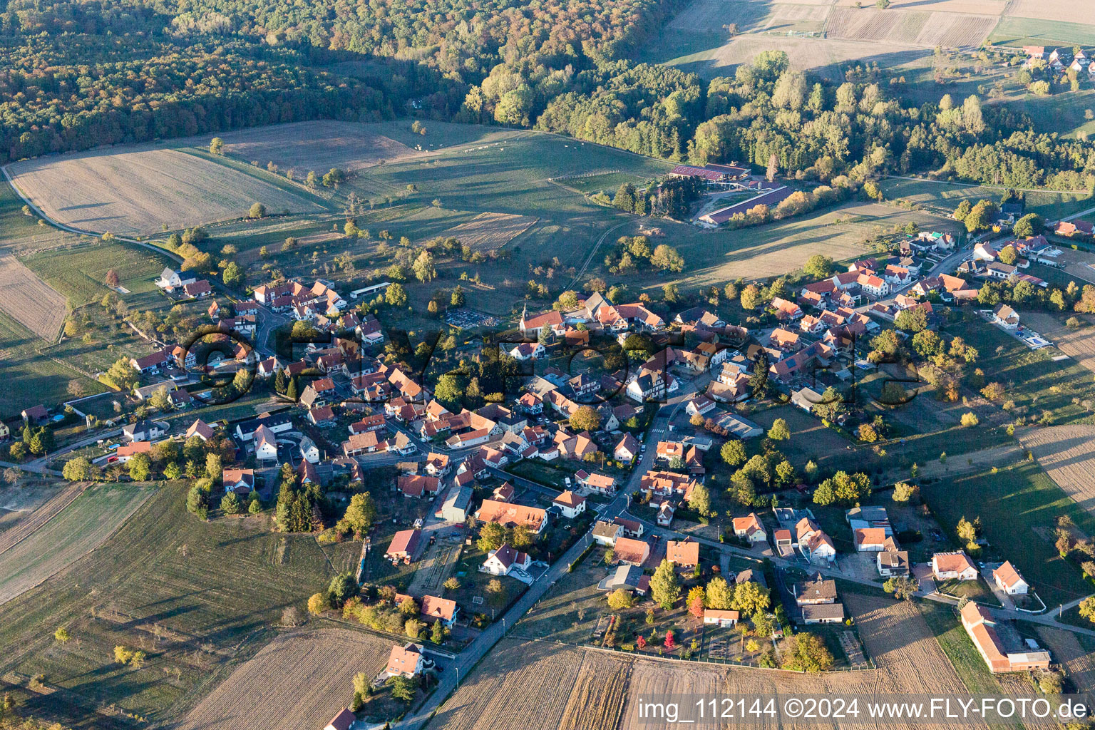 Memmelshoffen in the state Bas-Rhin, France from above