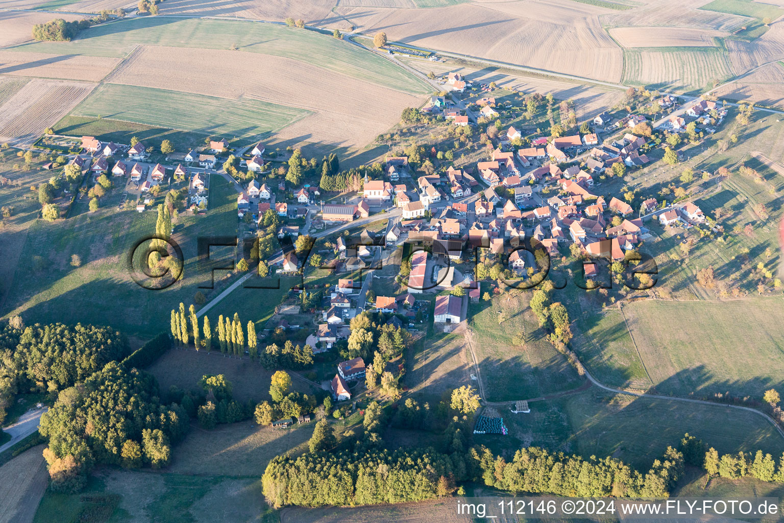 Aerial view of Keffenach in the state Bas-Rhin, France