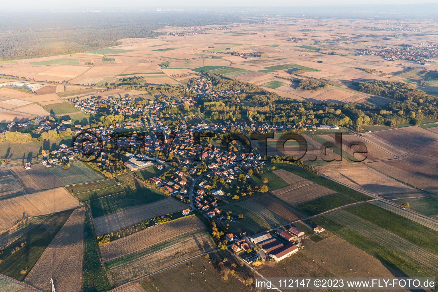 Aerial view of Riedseltz in the state Bas-Rhin, France