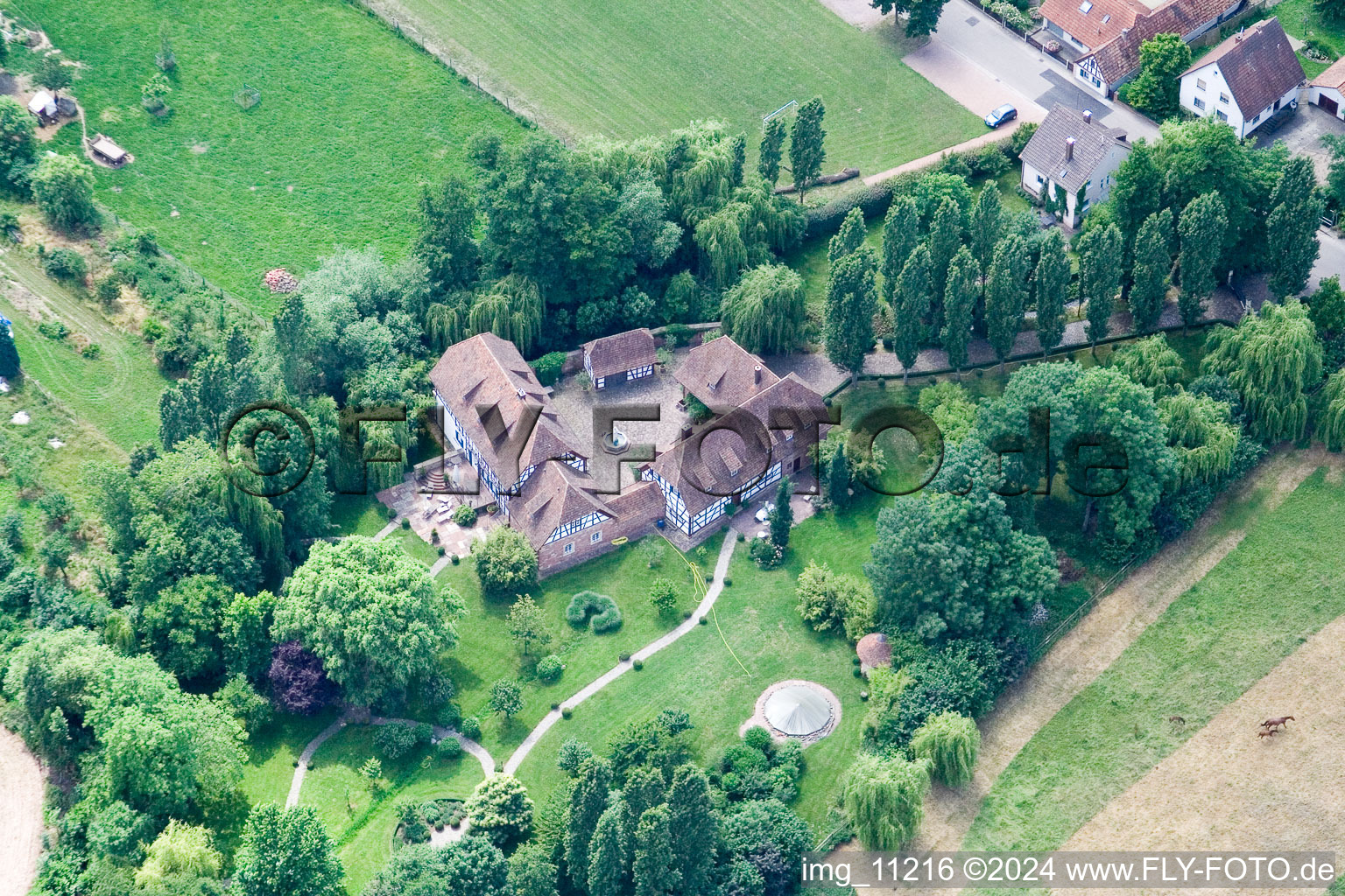 District Mühlhofen in Billigheim-Ingenheim in the state Rhineland-Palatinate, Germany seen from above