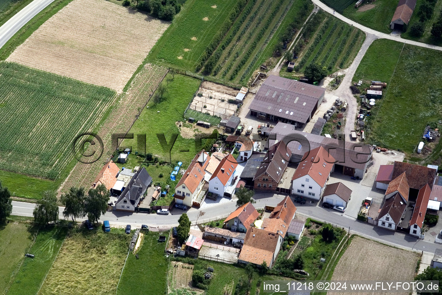 Bird's eye view of District Mühlhofen in Billigheim-Ingenheim in the state Rhineland-Palatinate, Germany