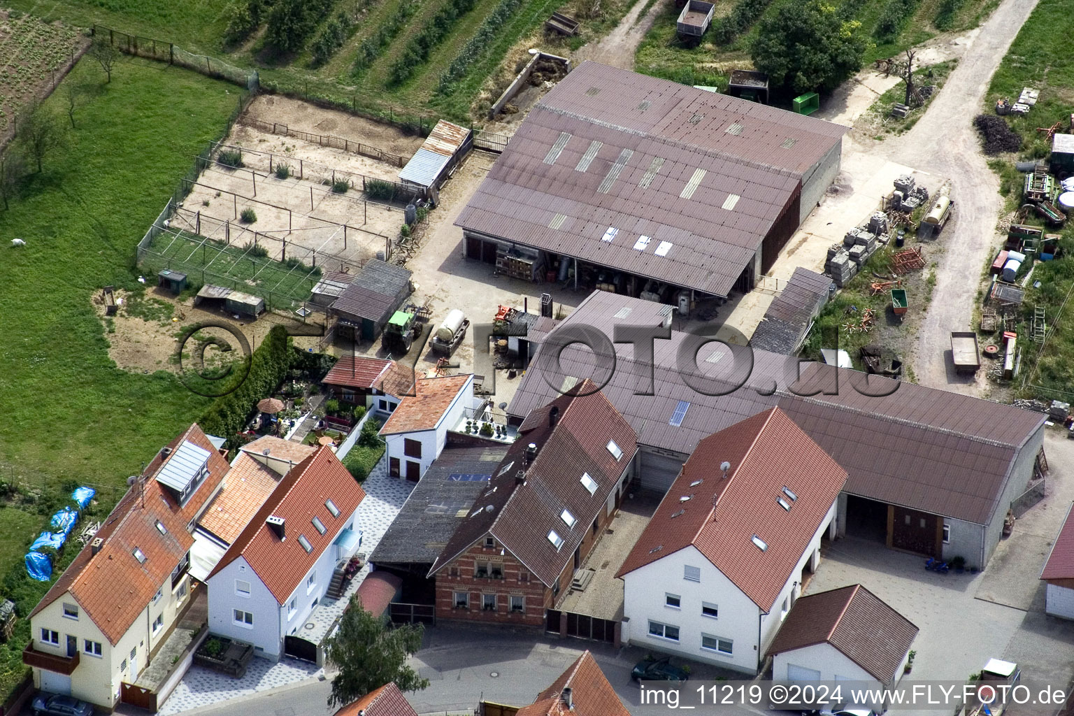 District Mühlhofen in Billigheim-Ingenheim in the state Rhineland-Palatinate, Germany viewn from the air