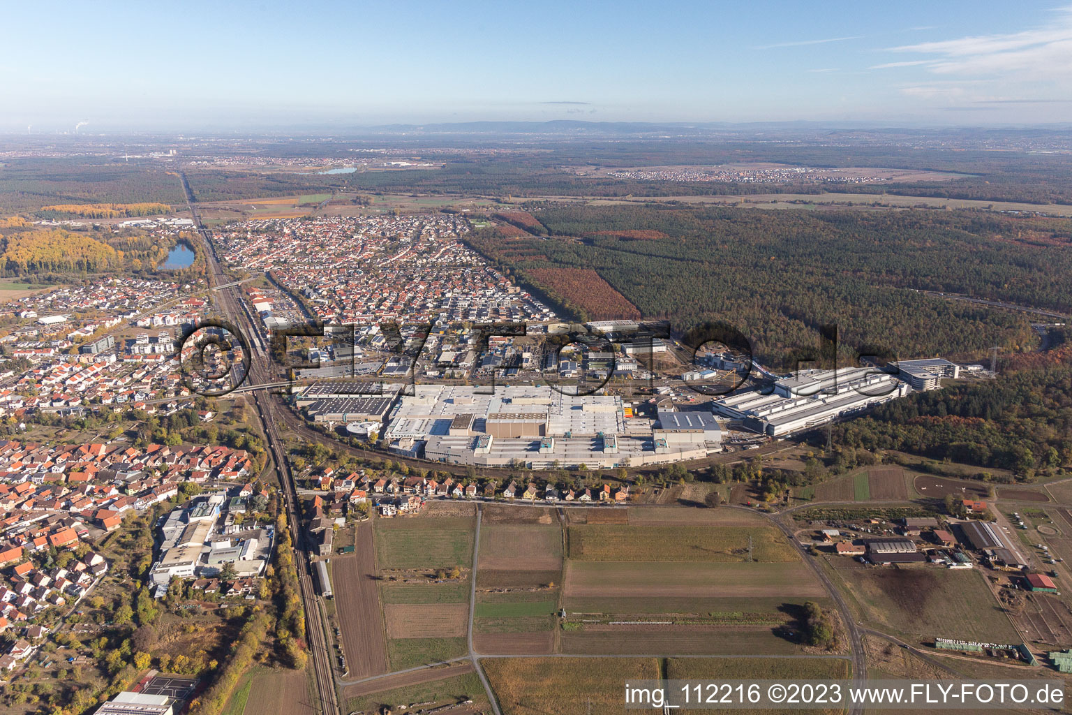 SEW-EURODRIVE GmbH & Co KG in the district Graben in Graben-Neudorf in the state Baden-Wuerttemberg, Germany viewn from the air