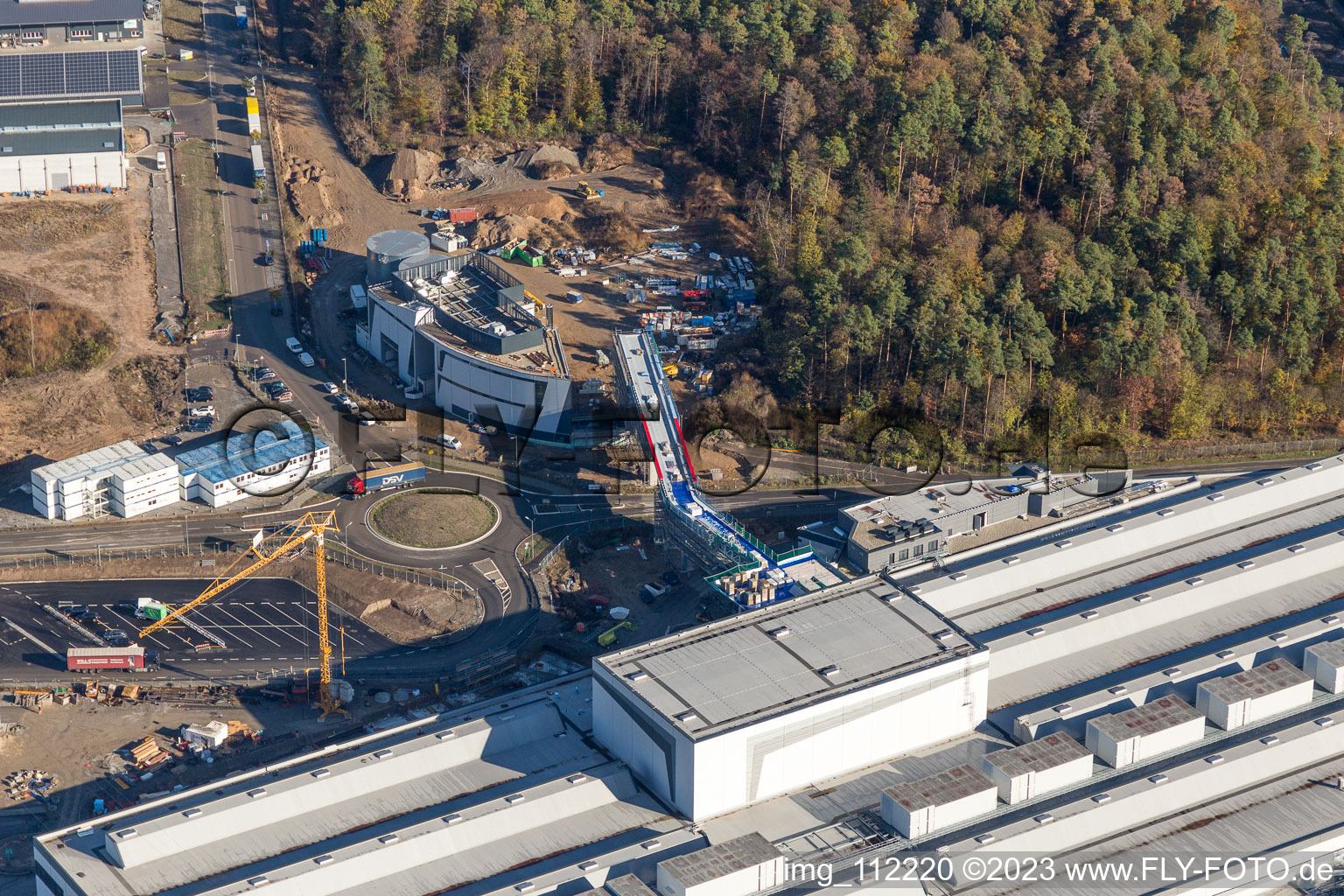 Aerial photograpy of Extension - new building - construction site on the factory premises of SEW-EURODRIVE GmbH & Co KG in Graben-Neudorf in the state Baden-Wurttemberg, Germany
