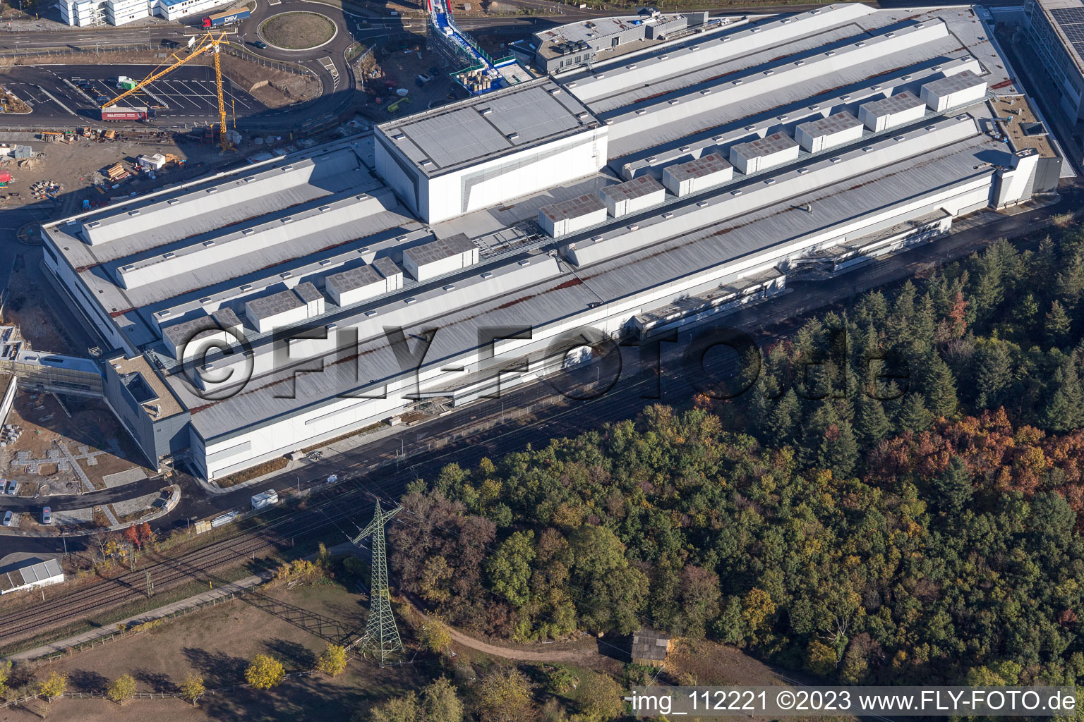 Aerial view of Parking garage SEW-EURODRIVE GmbH & Co KG in the district Graben in Graben-Neudorf in the state Baden-Wuerttemberg, Germany