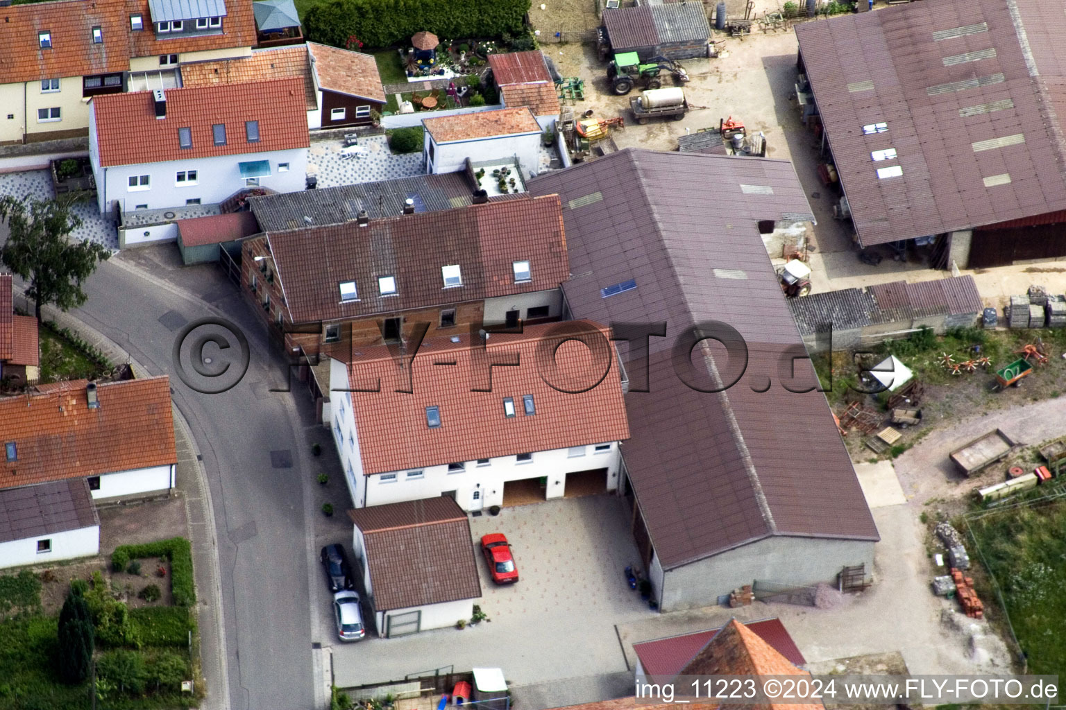 District Mühlhofen in Billigheim-Ingenheim in the state Rhineland-Palatinate, Germany from the drone perspective