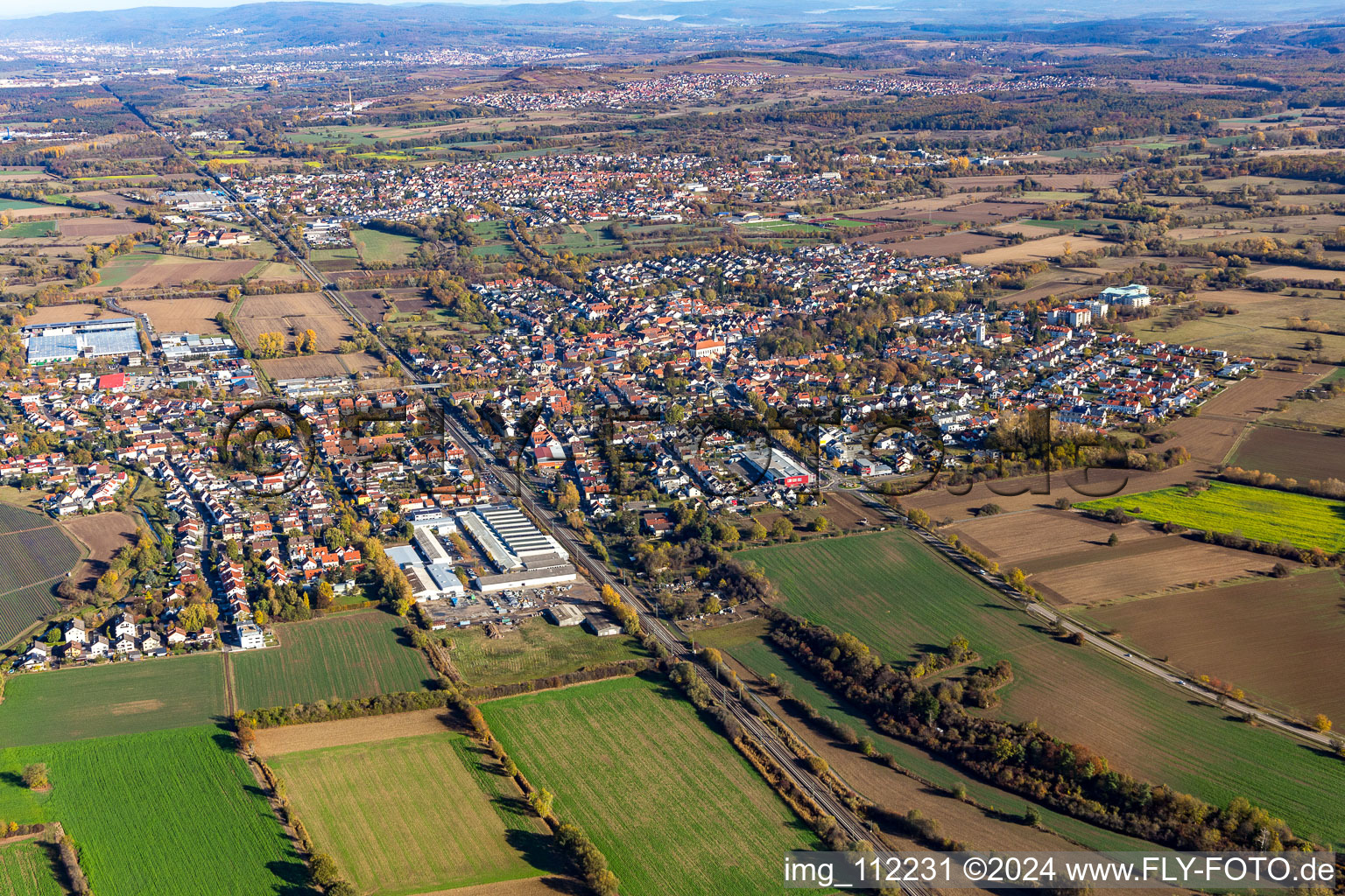 Aerial view of District Bad Langenbrücken in Bad Schönborn in the state Baden-Wuerttemberg, Germany