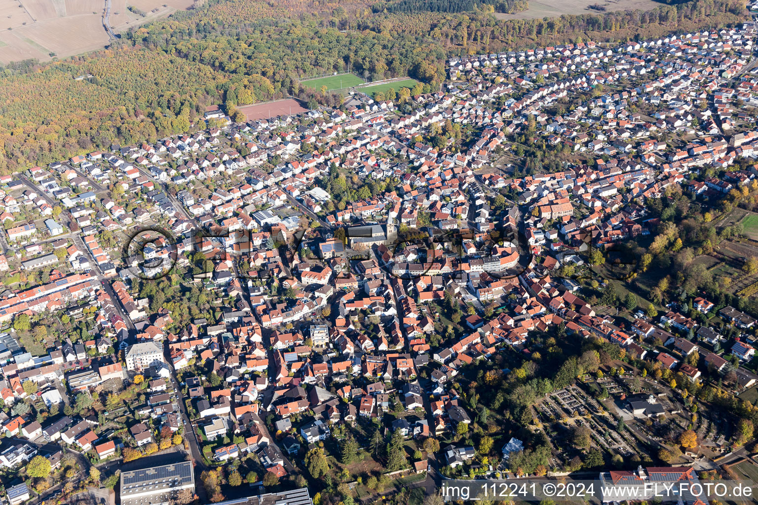 Oblique view of Östringen in the state Baden-Wuerttemberg, Germany