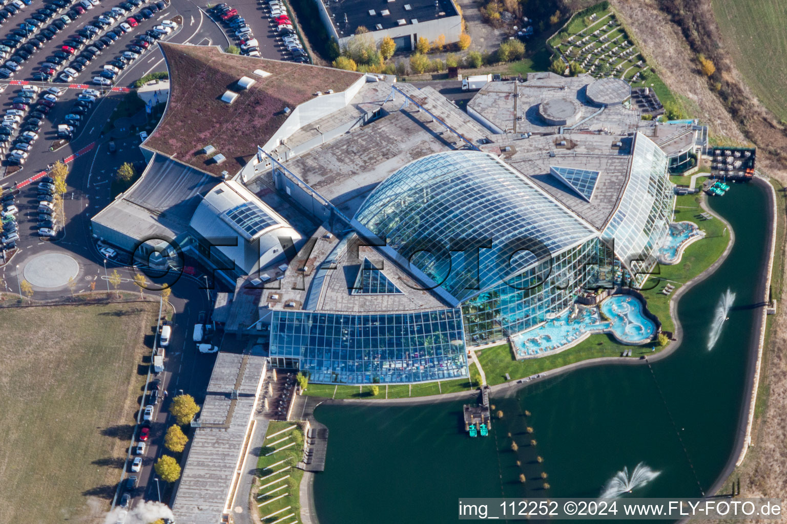 Aerial view of Thermal baths & bathing world Sinsheim in Sinsheim in the state Baden-Wuerttemberg, Germany