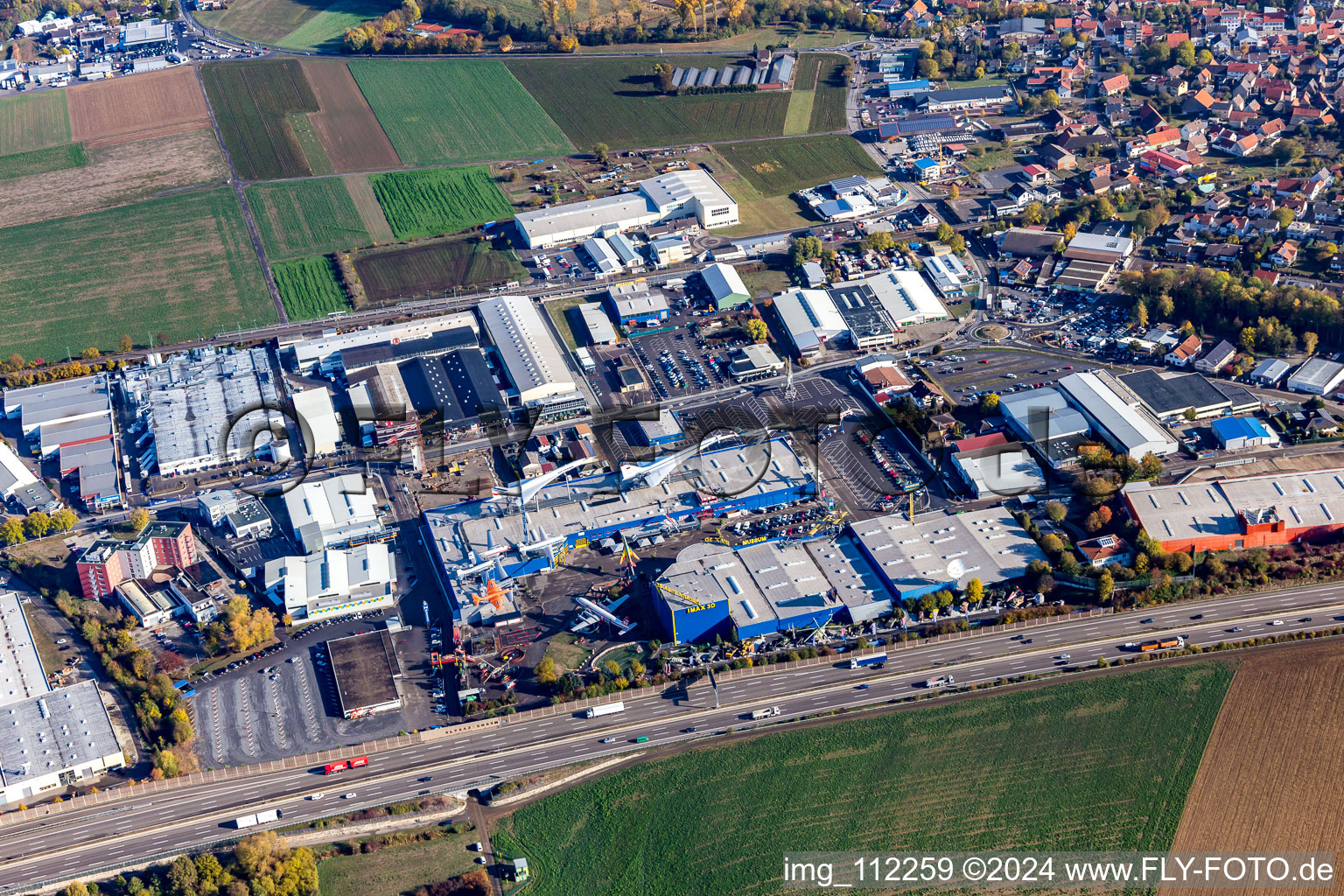 Technology Museum in the district Steinsfurt in Sinsheim in the state Baden-Wuerttemberg, Germany seen from above