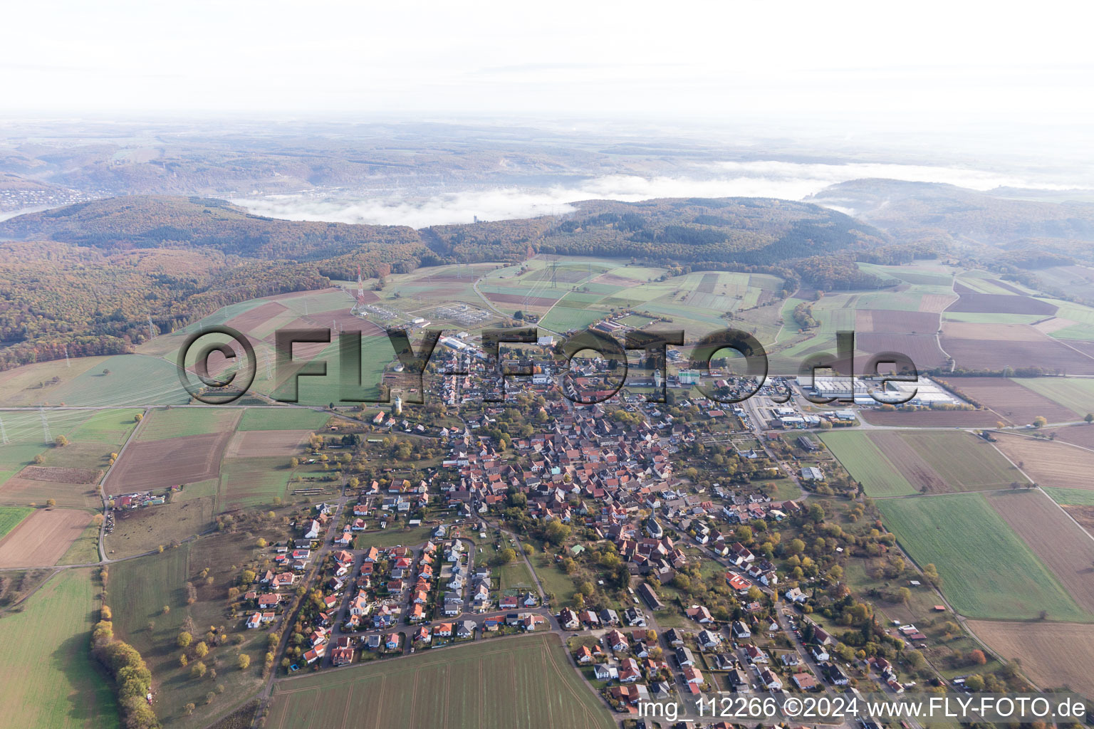 Aerial view of Hüffenhardt in the state Baden-Wuerttemberg, Germany