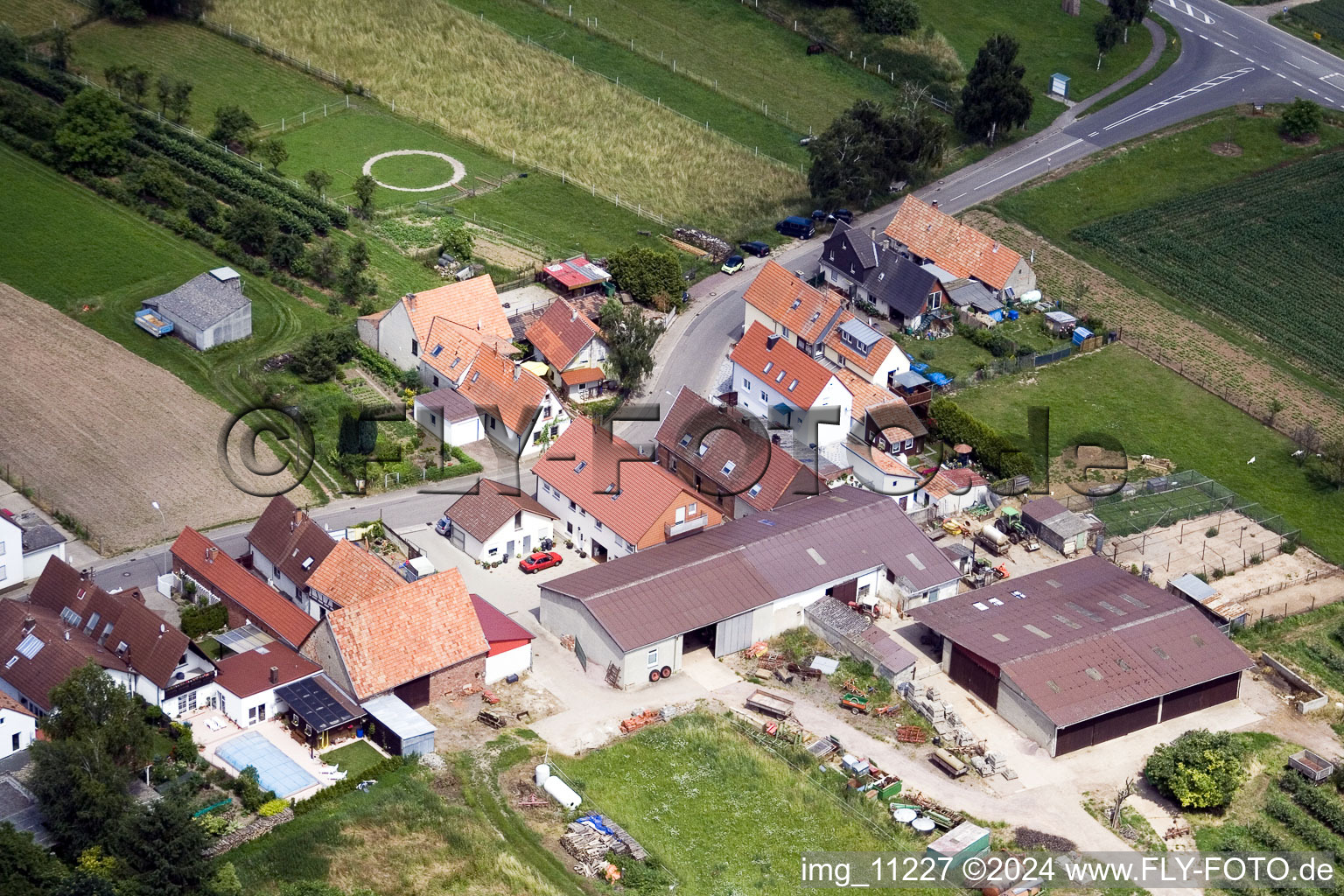 District Mühlhofen in Billigheim-Ingenheim in the state Rhineland-Palatinate, Germany seen from a drone