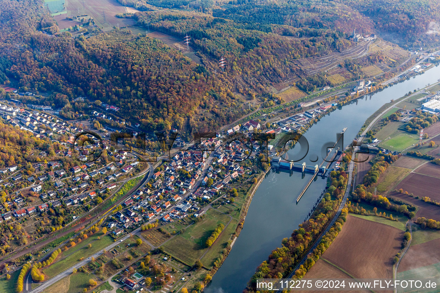 Aerial view of Neckarzimmern in the state Baden-Wuerttemberg, Germany