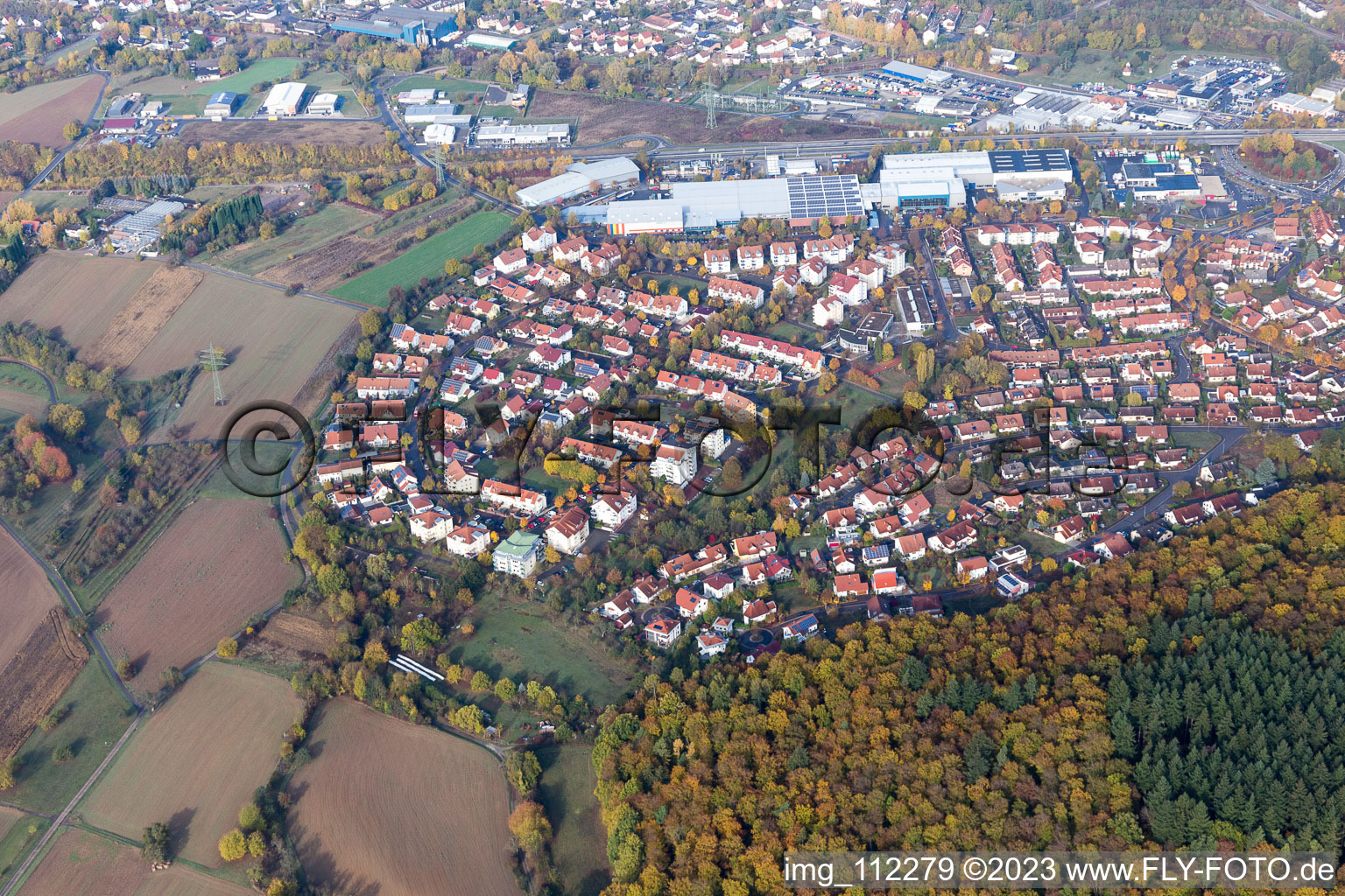 Aerial photograpy of Neckarelz in the state Baden-Wuerttemberg, Germany