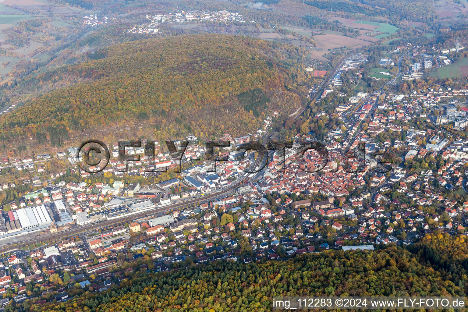 Aerial view of Mosbach in the state Baden-Wuerttemberg, Germany