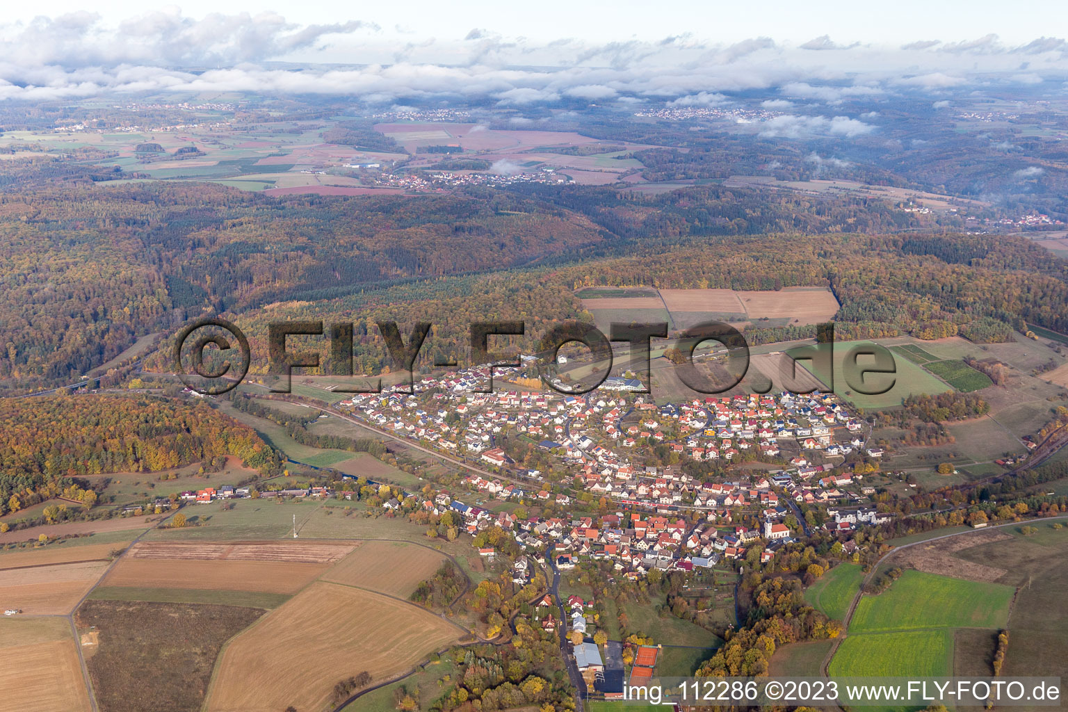 Aerial view of District Auerbach in Elztal in the state Baden-Wuerttemberg, Germany