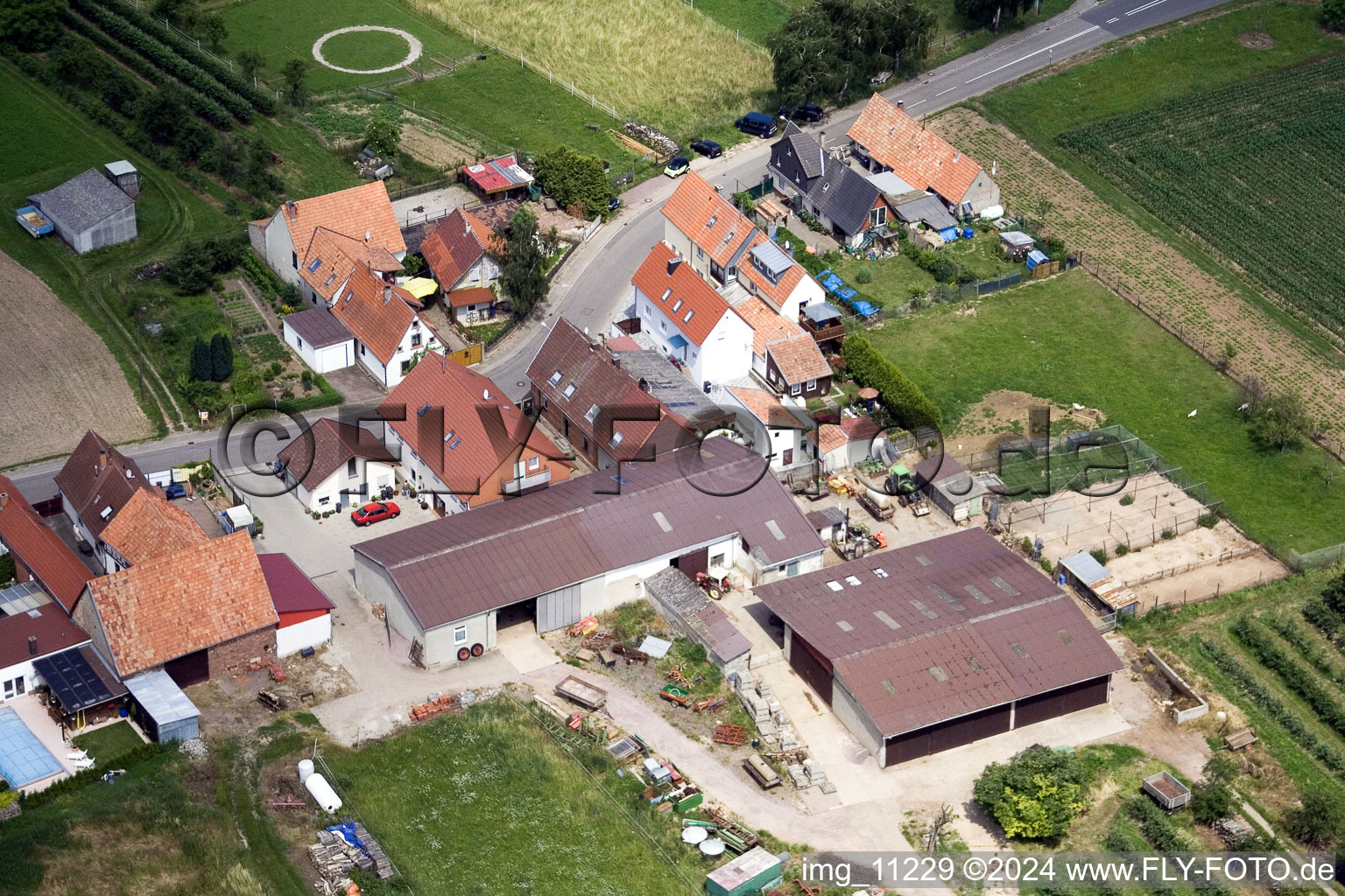 Aerial view of District Mühlhofen in Billigheim-Ingenheim in the state Rhineland-Palatinate, Germany