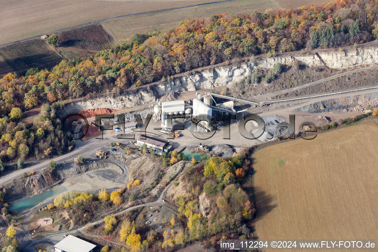 Oblique view of Hohenlohe-Bauland GmbH SHB Gravel Works in the district Eberstadt in Buchen in the state Baden-Wuerttemberg, Germany