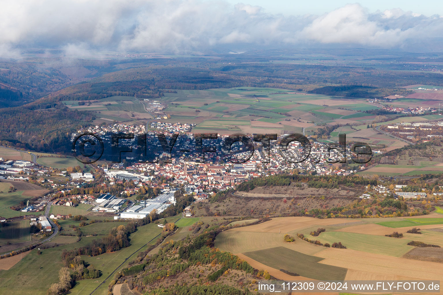 Aerial view of Hardheim in the state Baden-Wuerttemberg, Germany