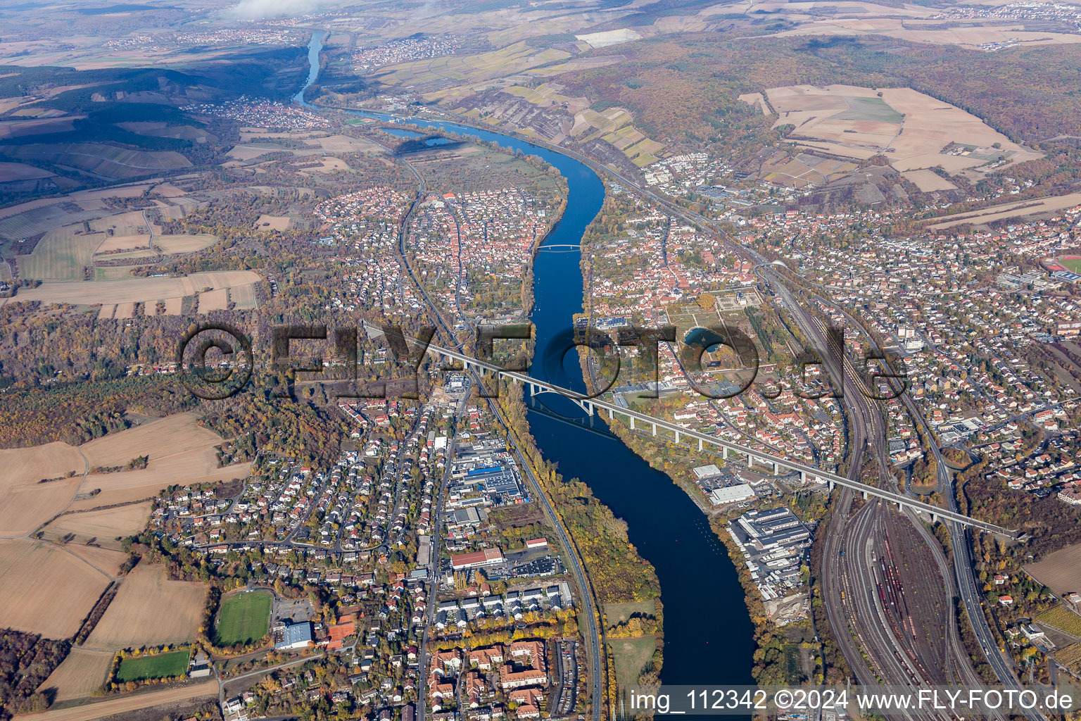 Railway River - bridge construction crossing the Main river in Veitshoechheim in the state Bavaria, Germany