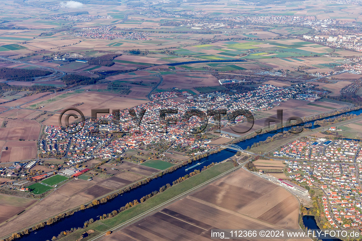 Oblique view of Bergrheinfeld in the state Bavaria, Germany