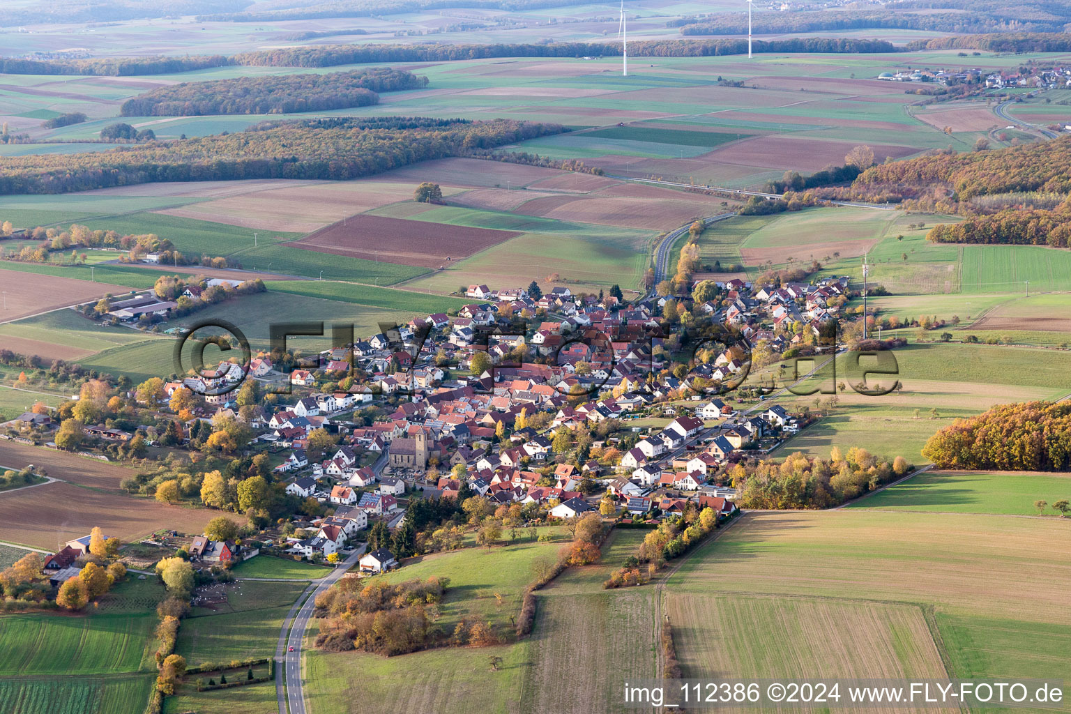 Aerial view of District Stettbach in Werneck in the state Bavaria, Germany