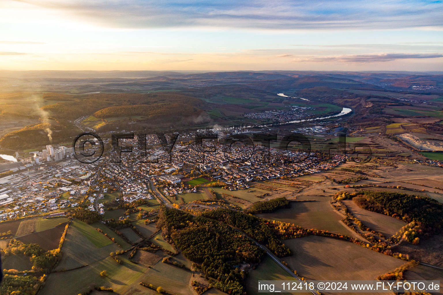 Aerial view of Karlstadt in Karlstadt am Main in the state Bavaria, Germany