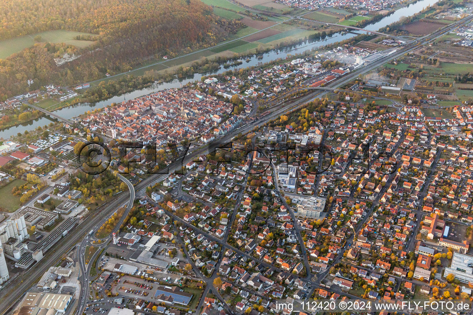 Aerial view of Karlstadt am Main in the state Bavaria, Germany