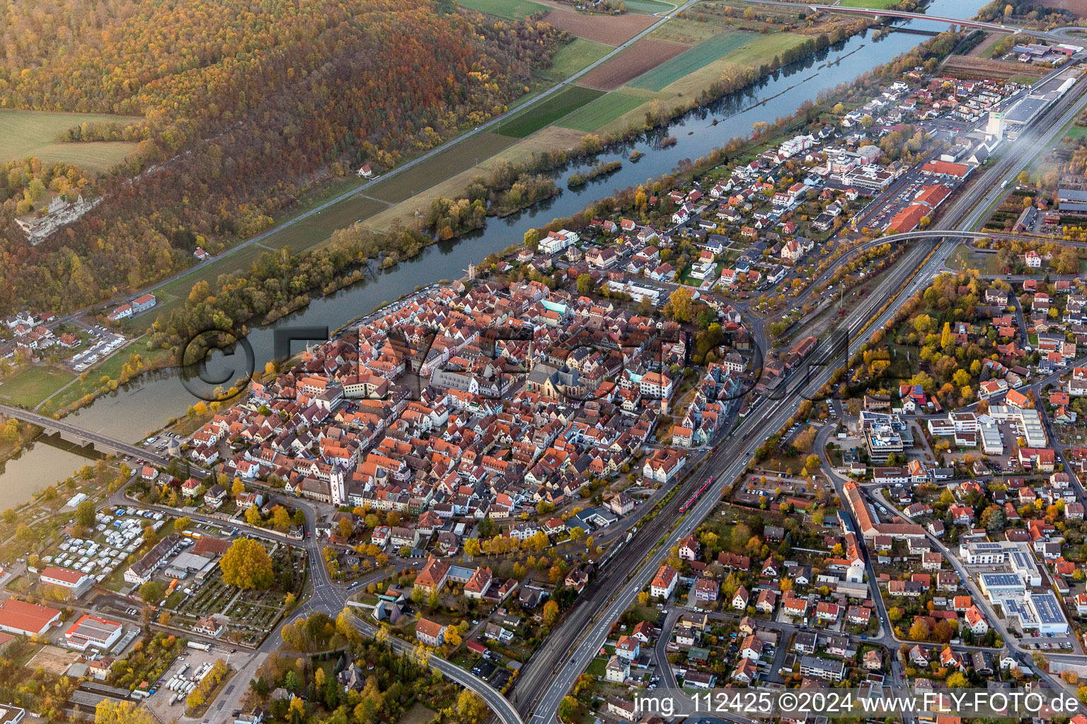 Oblique view of Karlstadt am Main in the state Bavaria, Germany