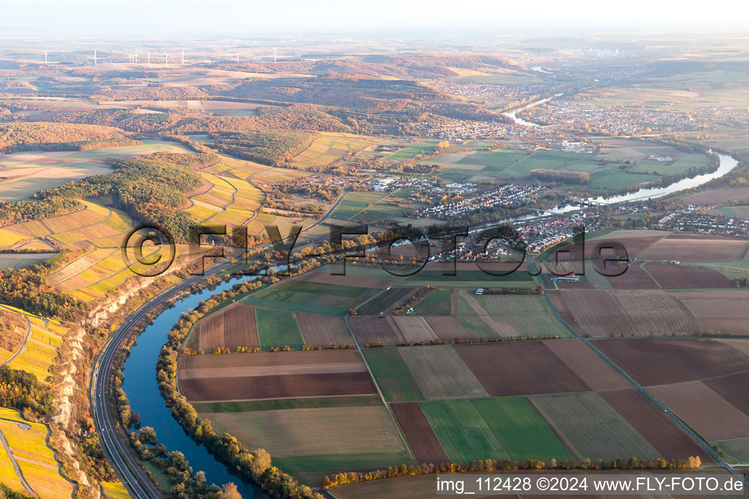 Riparian zones on the course of the Main river in Himmelstadt in the state Bavaria, Germany