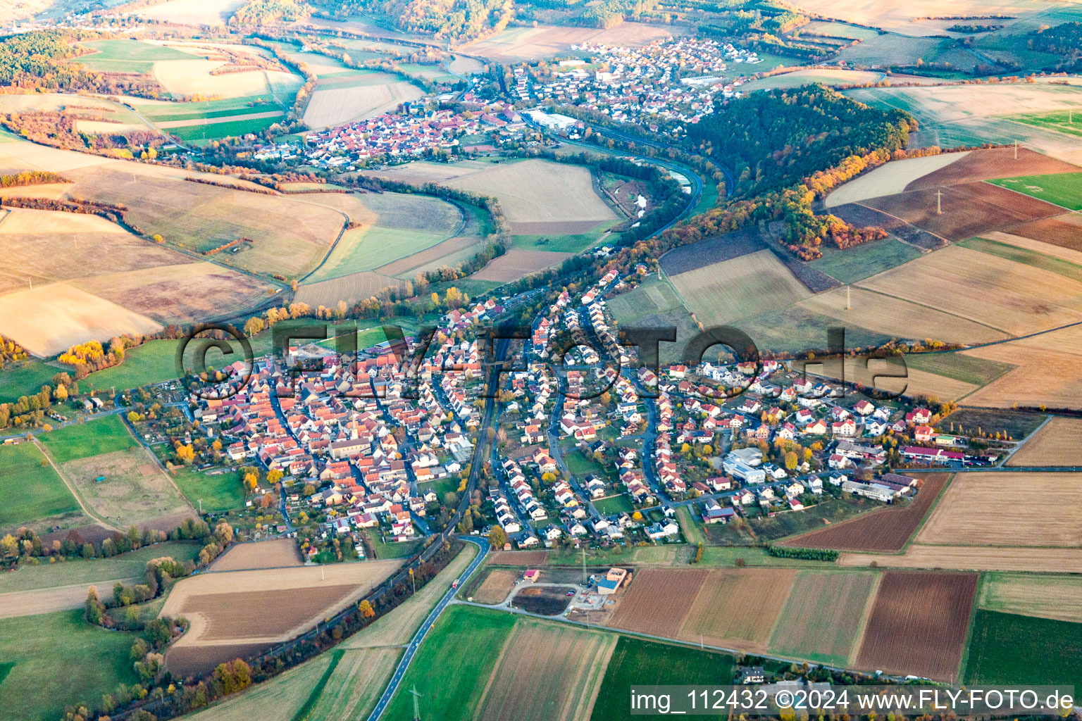 Aerial view of District Stetten in Karlstadt am Main in the state Bavaria, Germany