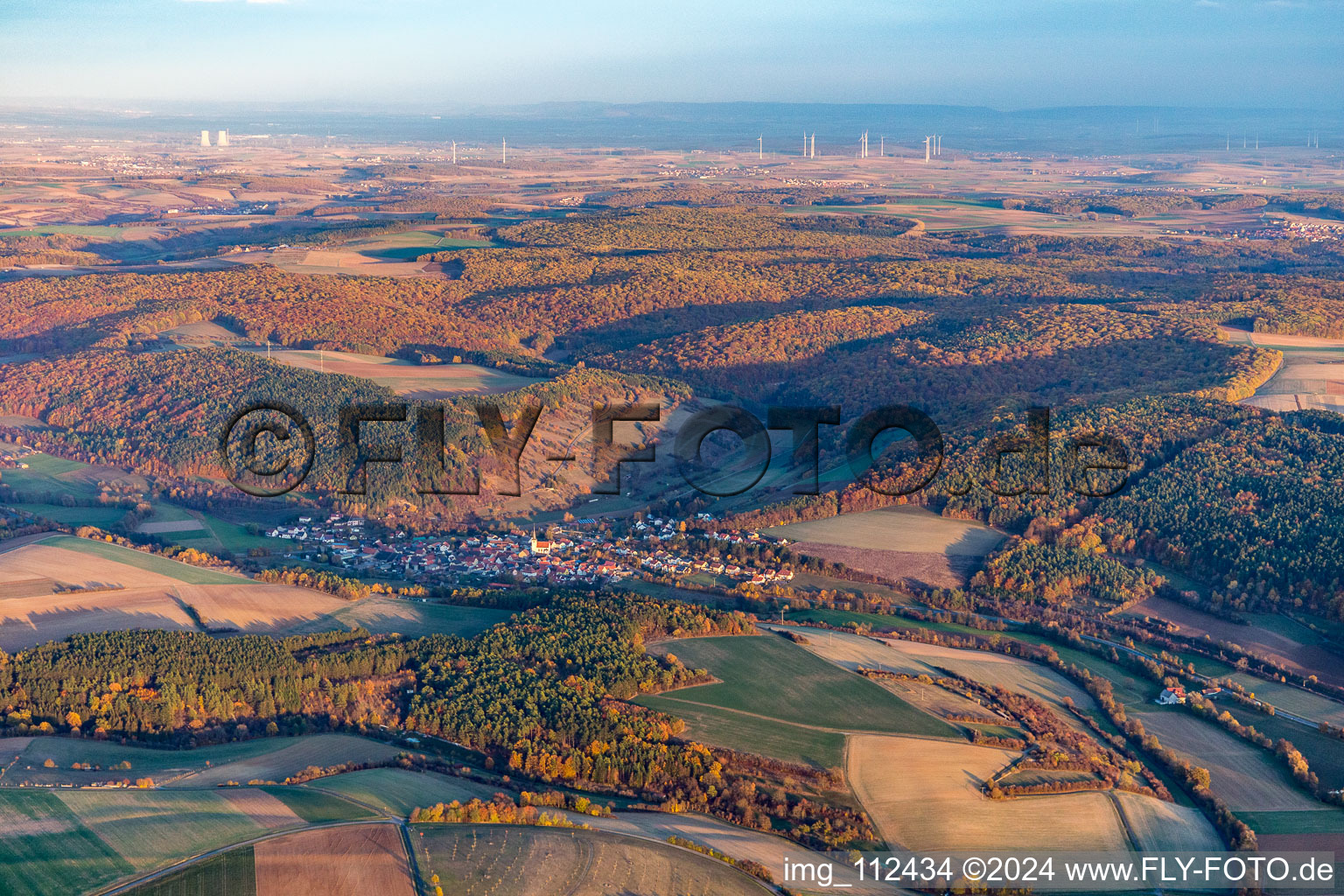 Aerial view of District Binsfeld in Arnstein in the state Bavaria, Germany