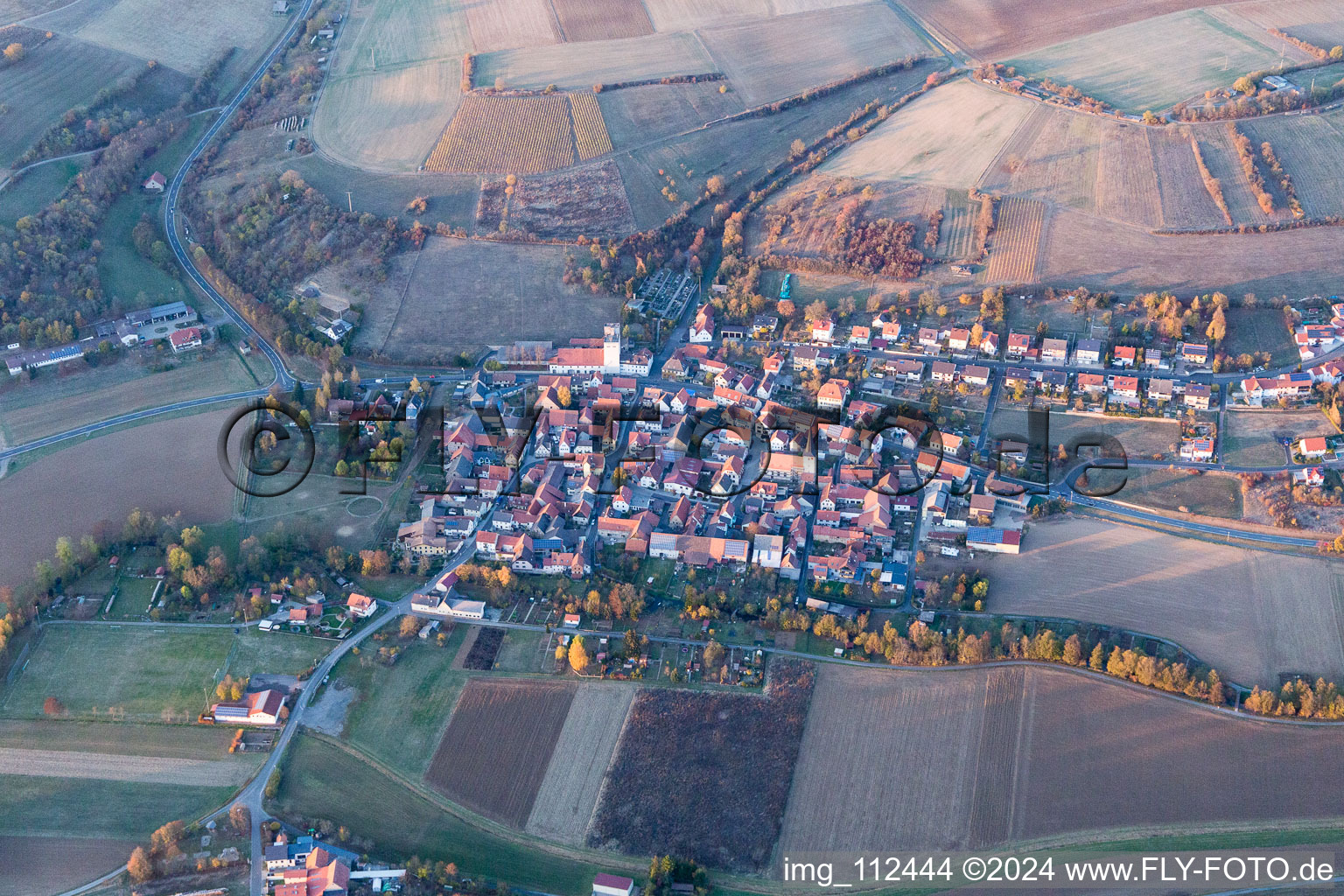 Aerial view of Müdesheim in the state Bavaria, Germany