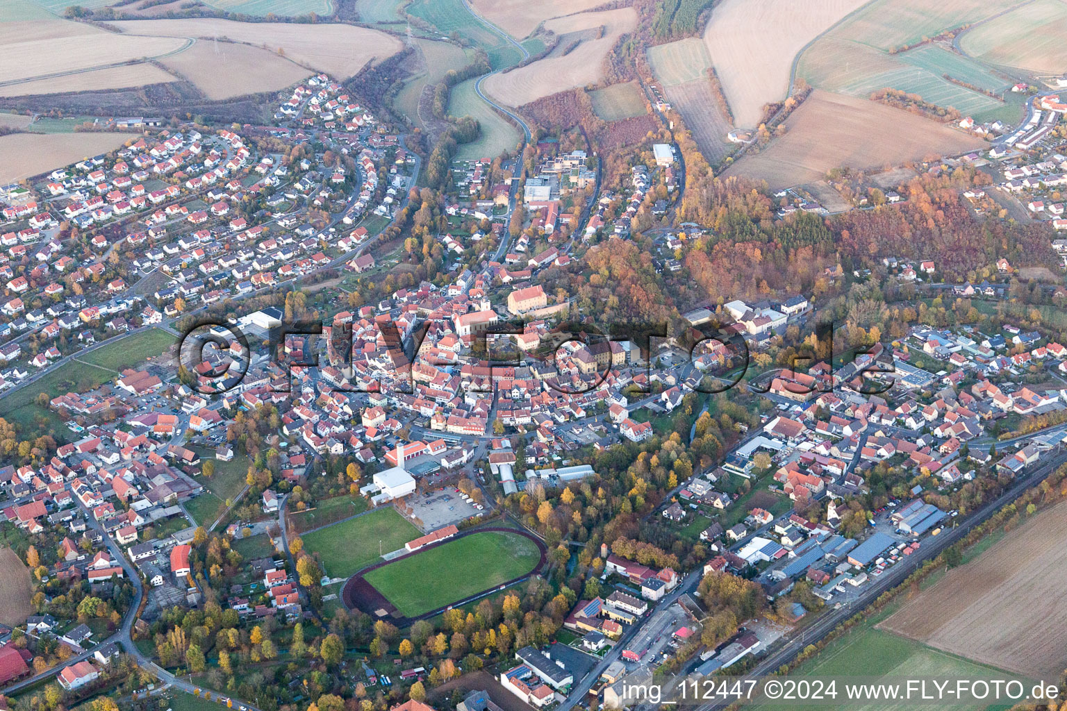 Arnstein in the state Bavaria, Germany from above