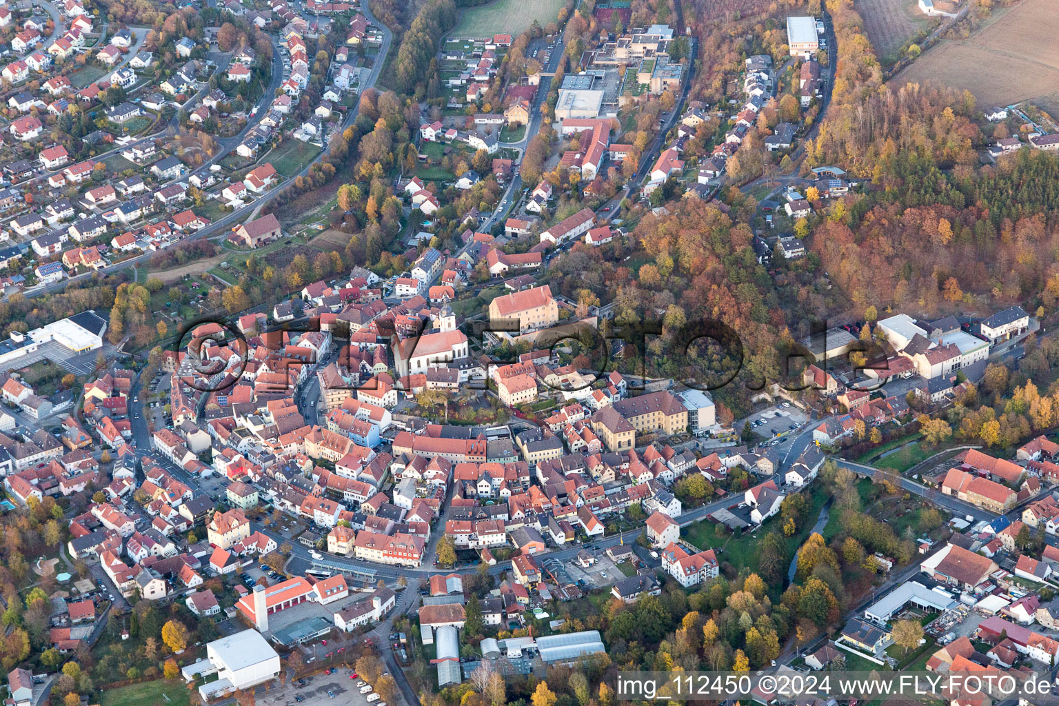 Arnstein in the state Bavaria, Germany seen from above