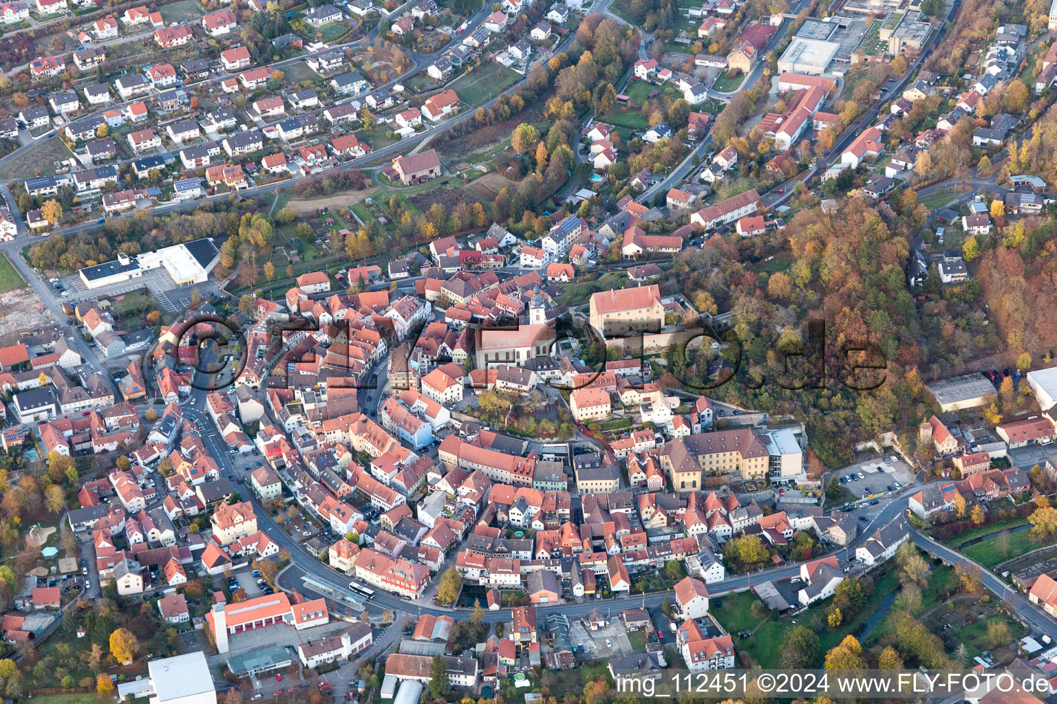 Arnstein in the state Bavaria, Germany from the plane