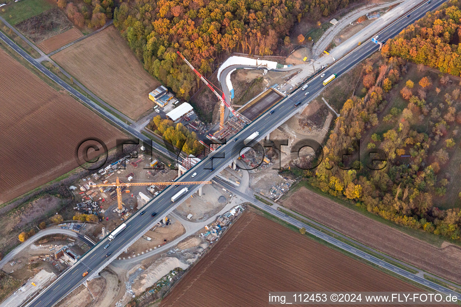 New construction of the motorway bridge of the A7 in Schraudenbach in the state Bavaria, Germany