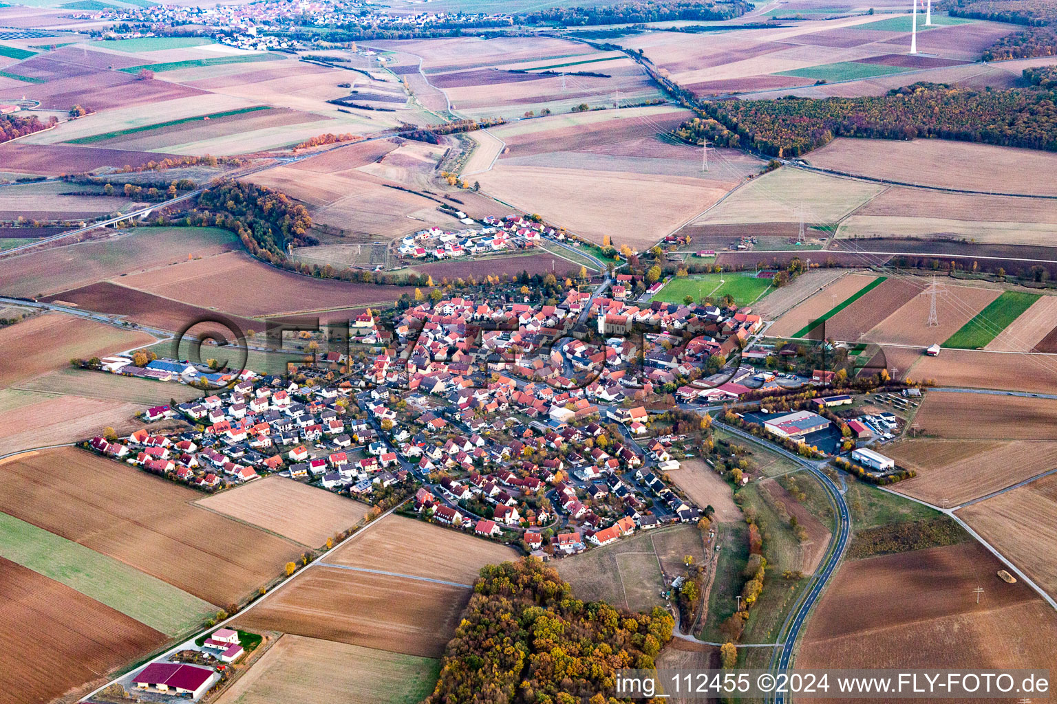 Aerial view of District Zeuzleben in Werneck in the state Bavaria, Germany