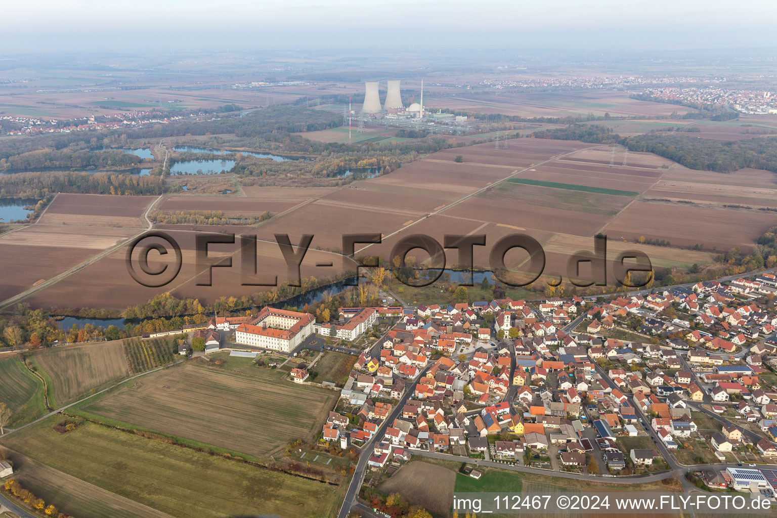 Aerial view of Complex of buildings of the monastery Maria Hilf in Heidenfeld in the state Bavaria, Germany