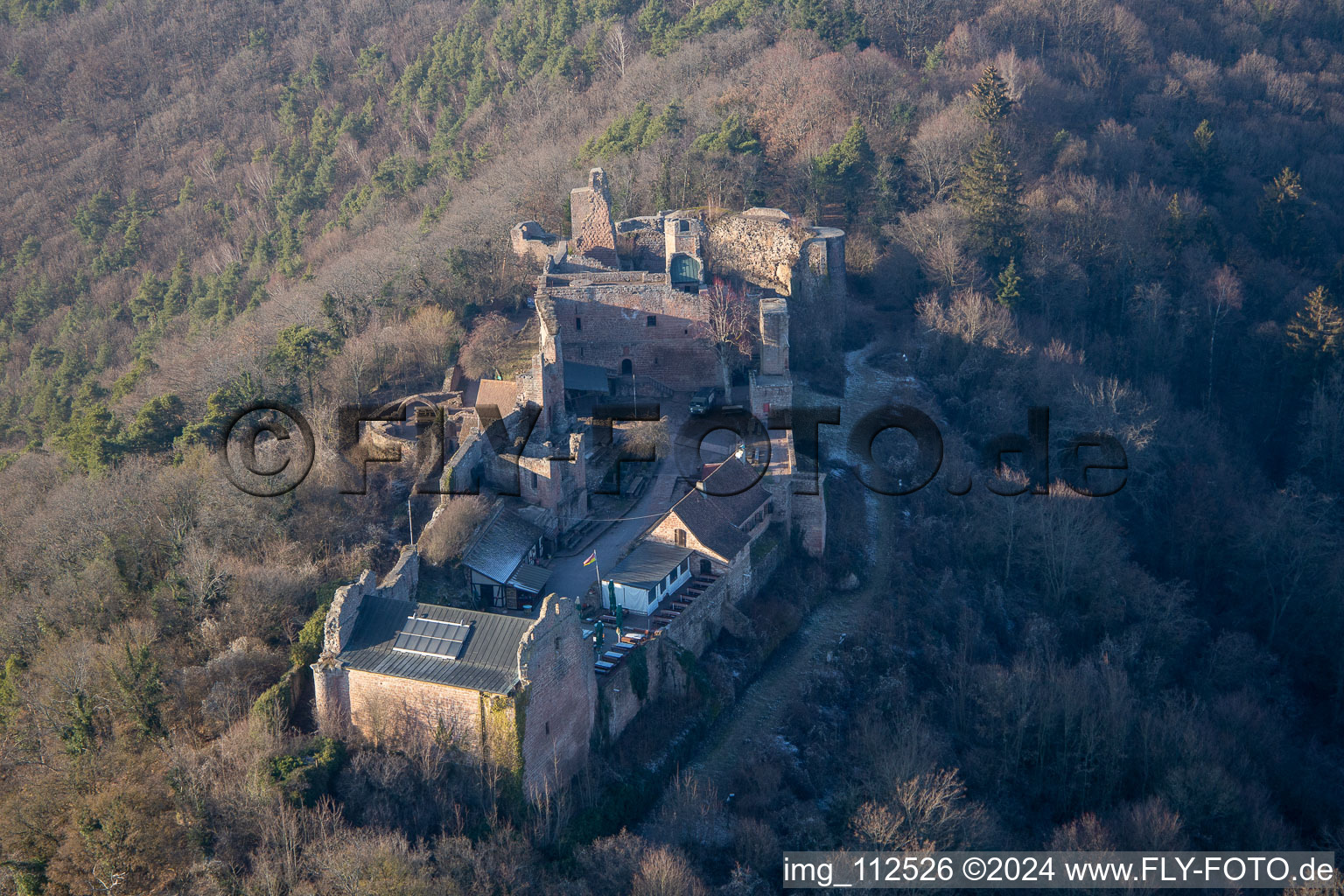 Ruins and vestiges of the former castle and fortress Burgruine Madenburg in Eschbach in the state Rhineland-Palatinate